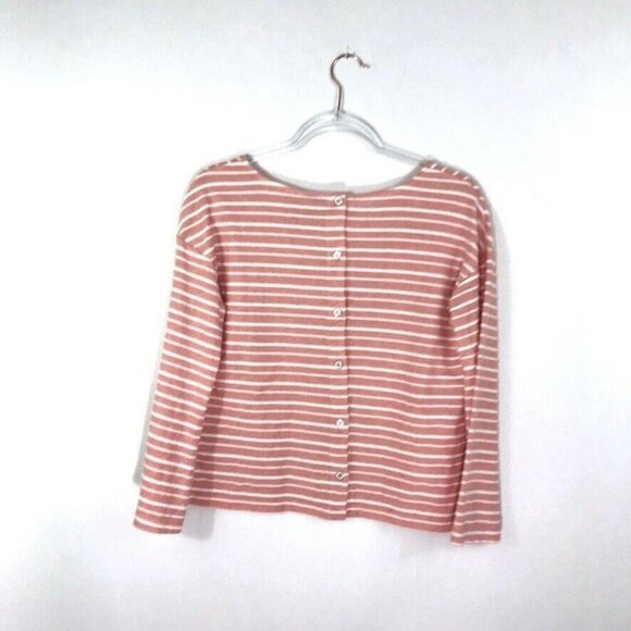 A New Day Women Medium Pink White Stripe Blouse Bell Sleeve Button Back Detail - Picture 2 of 5